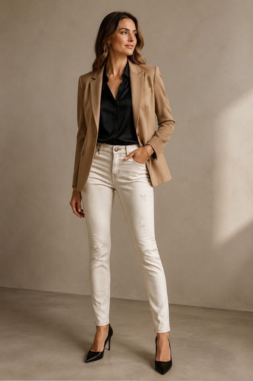 cabi 5089 Size 2 Beige Distressed Slim Boyfriend Stretch Jeans J3